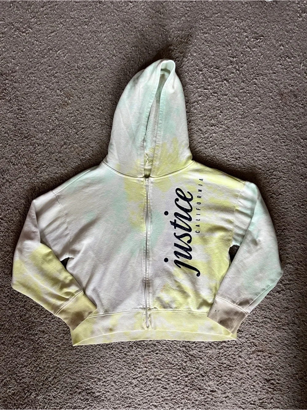 Justice Girls' Tie-Dye Zip Hoodie - Pastel Yellow & Mint
